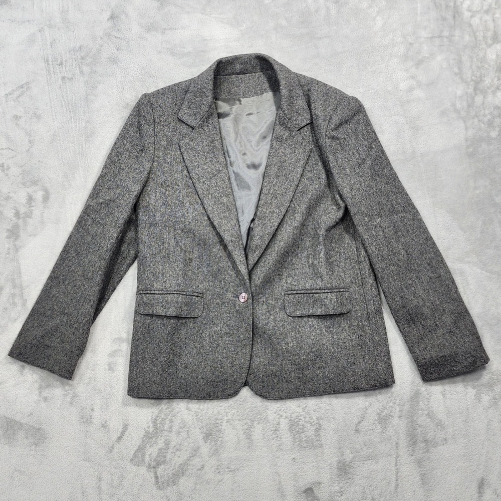 Vintage Boston Traveler Blazer‎ Womens M Gray Wool Single Button Preppy Office
